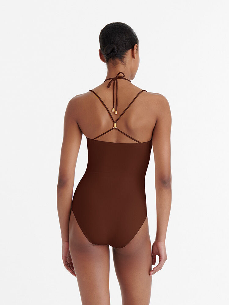ワンピース水着 ERES Brown stretch nylon Sillage swimsuit (012517 TORTUE) Odyssee Bustier one-piece Tortue | ERES