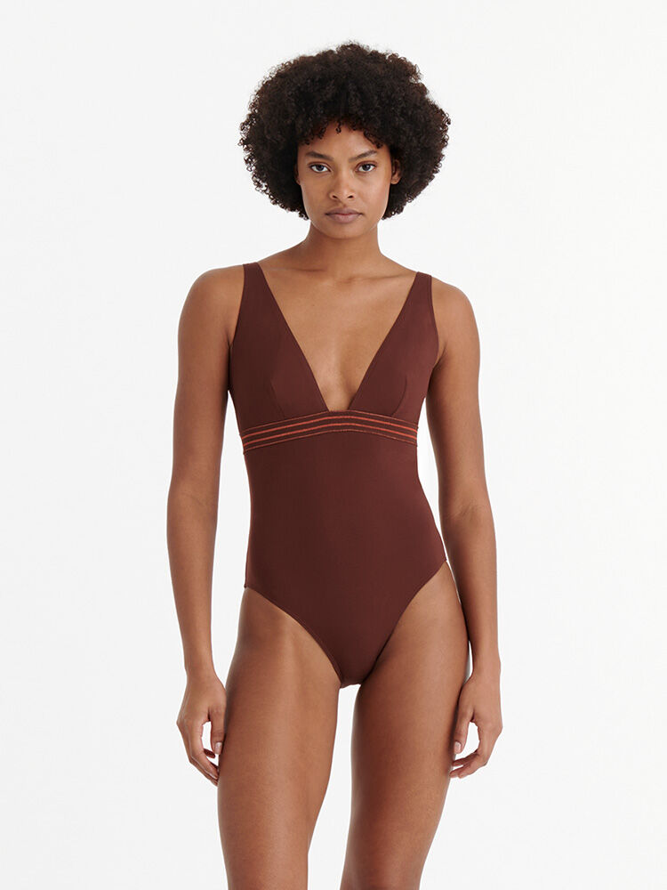 ワンピース水着 ERES Brown stretch nylon Sillage swimsuit (012517 TORTUE) The Tortue colour